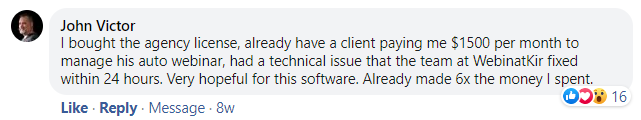 webinarkit review testimonials facebook 1